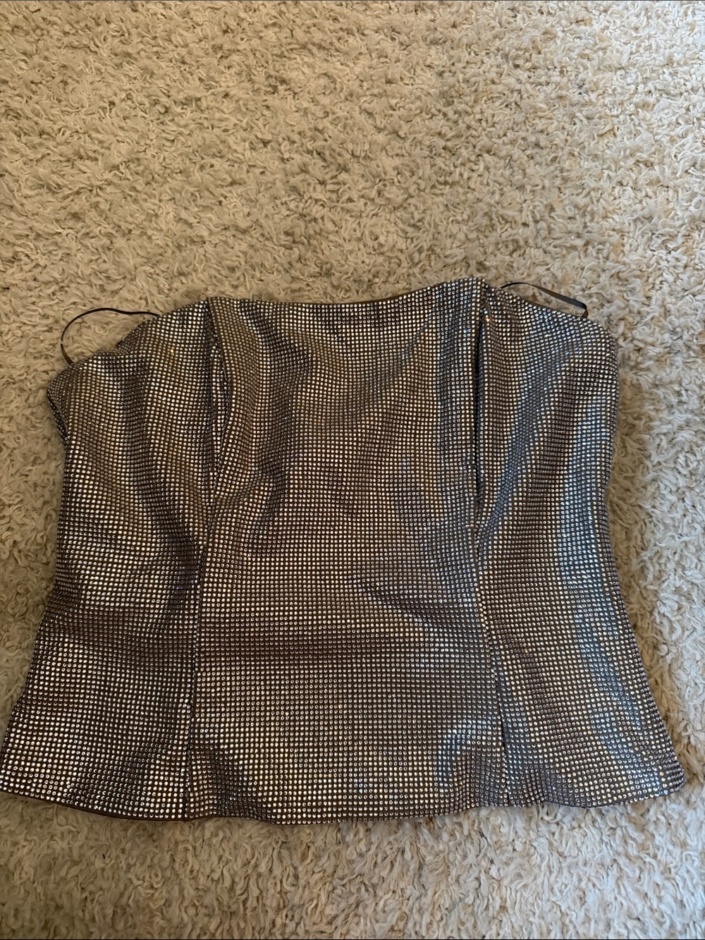 Strapless Metallic Silver Sequin Top